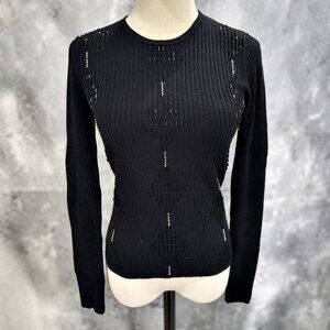 Y2K Black Sparkle Ribbed Top Fitted Medium Club Goth Going Out 90s Edgy Basics